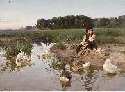Nikolas Kornilievich Bodarevsky Ukrainian Girl Tending Geese USA oil painting artist